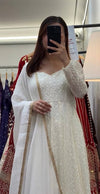 RUHANIKA WHITE EMBRODARIED ANARKALI SUIT SET