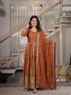 Rust Brown Designer Anarkali Suit with Mirror Work & Dupatta