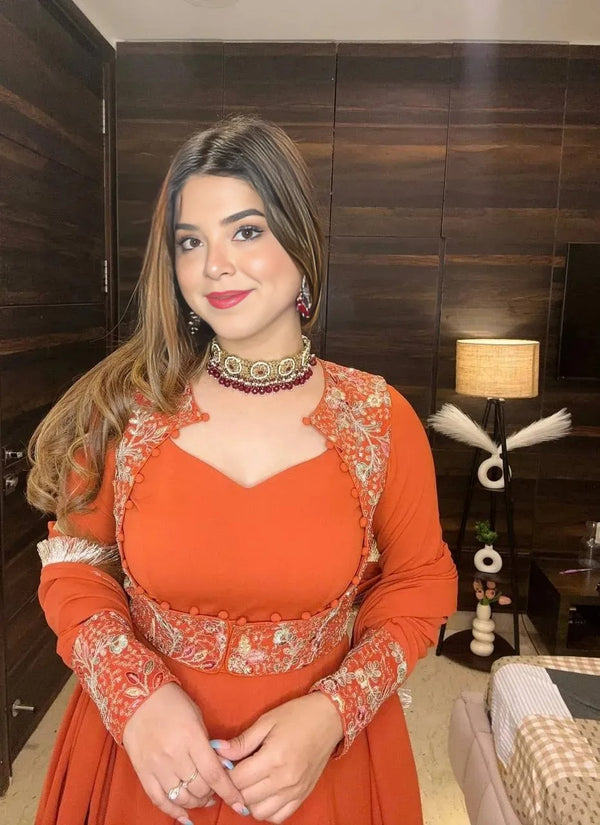 Zenisha orange anarkali suit set