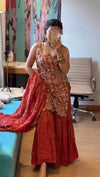Designer Wine Sleeveless Kurta Sharara Set with Dupatta