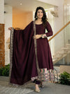 Siya Designer Maroon Embroidered Anarkali Suit Set with Dupatta
