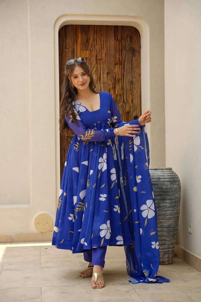 ROHINI BLUE FLORAL GEORGETTE SET 6011