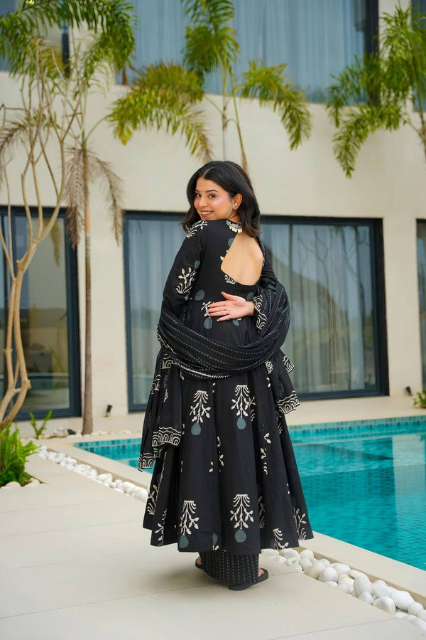 VAVITRA'S PURE COTTON BLACK ANARKALI SUIT SET