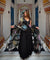 Classic Black Flared Anarkali with Brush Printed Tabby silk Dupatta
