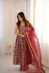 Elegant Maroon Ethnic Anarkali Gown with Dupatta