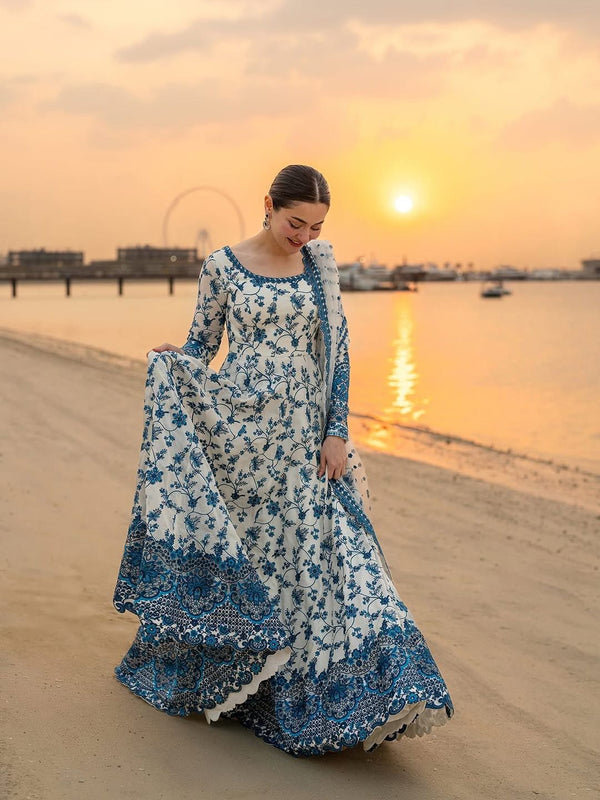 Jenisha White Stylish Anarkali Suit Set