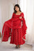 Women's Red Flared Anarkali Suit Set with Embroidered Dupatta