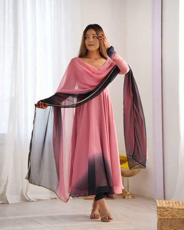 Trending Onion Pink Pure Georgette Anarkali Gown