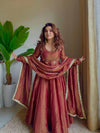 Rust Silk Embroidered Anarkali Suit Set with Dupatta