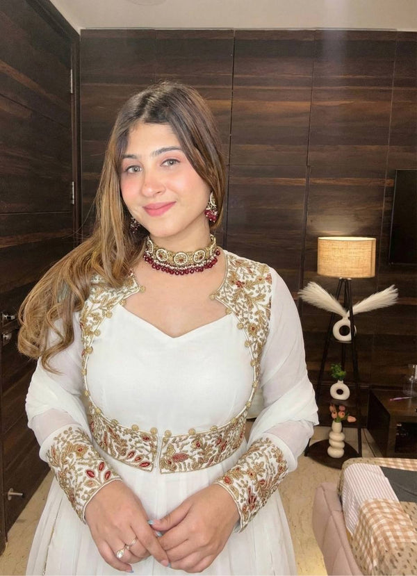 Zenisha orange anarkali suit set