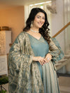 Elegant Ice Blue Embroidered Anarkali Suit Set with Dupatta