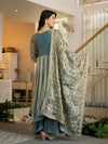 Elegant Ice Blue Embroidered Anarkali Suit Set with Dupatta