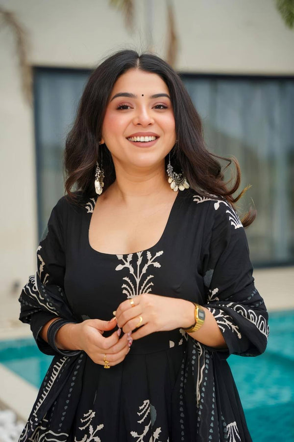 VAVITRA'S PURE COTTON BLACK ANARKALI SUIT SET