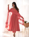 Peach Embroidery Heavy Fox Georgette Anarkali Gown
