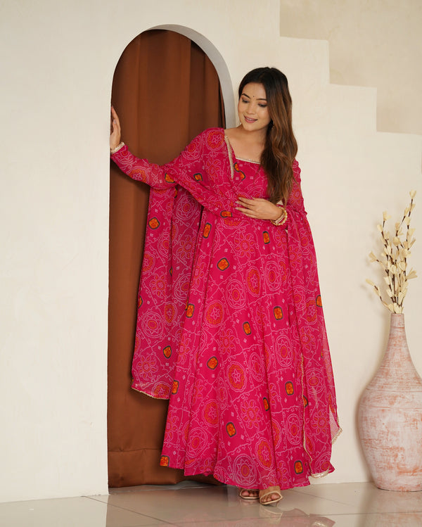 Bandhej Rani Soft Chiffon Forest Designer Anarkali Gown