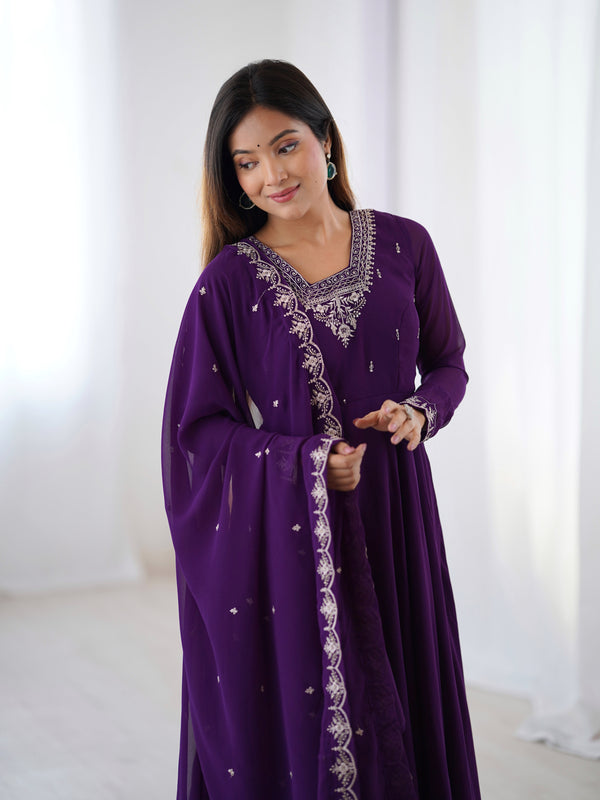 Suri Purple Embroidery Pure Georgette Anarkali Gown