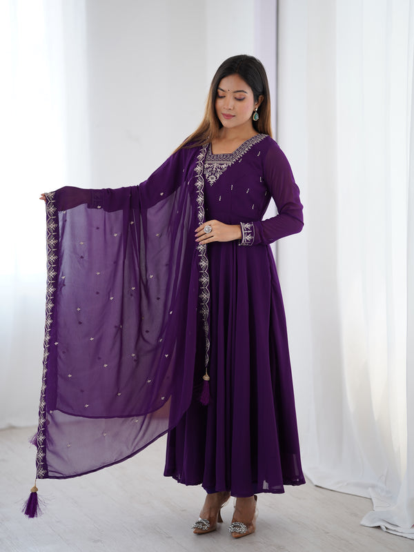 Suri Purple Embroidery Pure Georgette Anarkali Gown