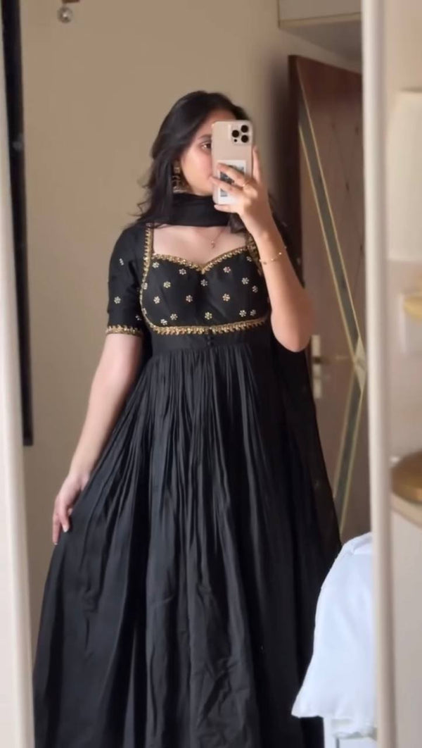 Jiya Classic Black Flared Anarkali Dress with Embroidery