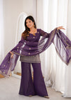 Royal Purple Embroidered Sharara Suit Set with Dupatta