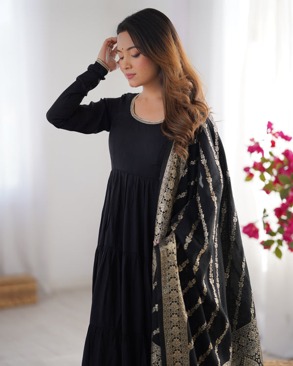 Burgundy Black Pure Soft Roman Silk Kalamkari Anarkali Gown