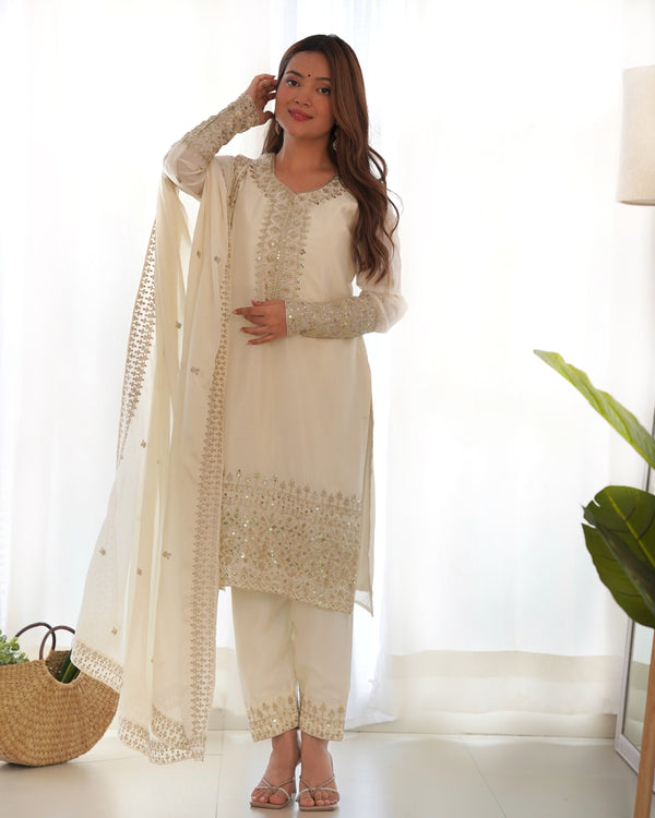 White Designer Embroidery Pure Organza Anarkali Gown