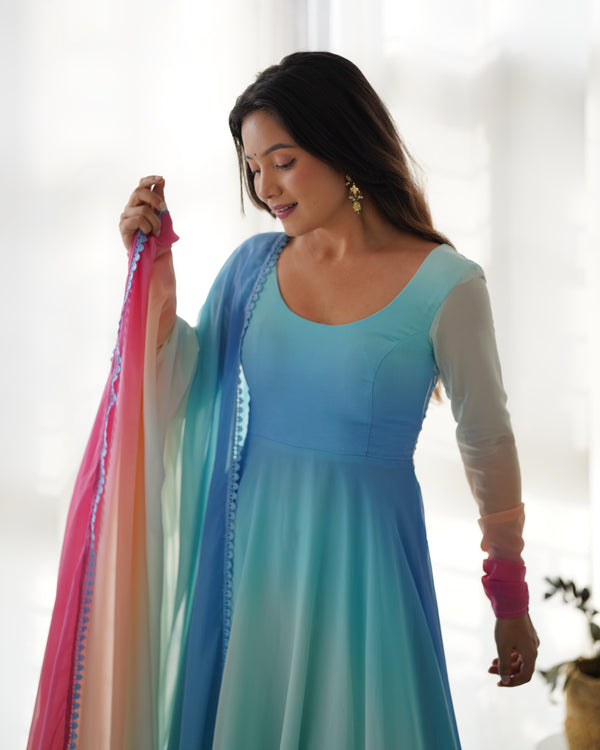 Light Pestle Rainbow Colored Heavy Fox Georgette Anarkali Gown