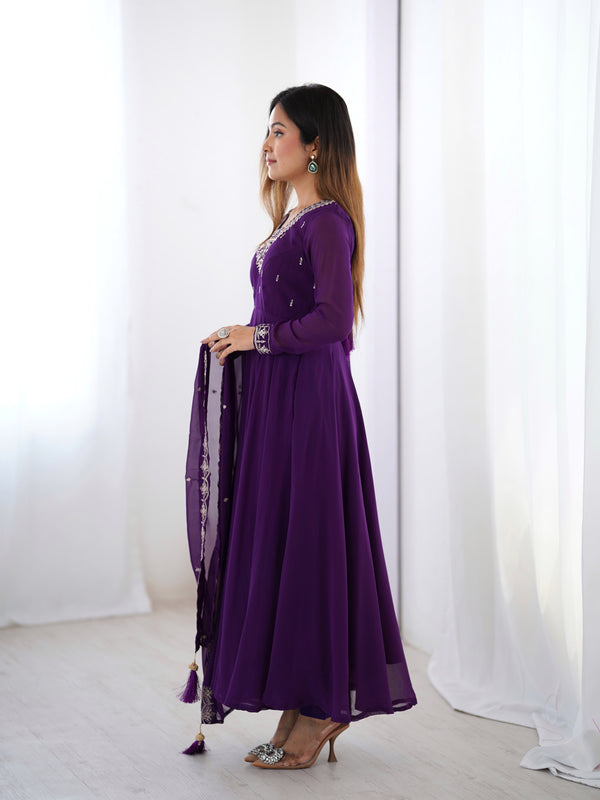 Suri Purple Embroidery Pure Georgette Anarkali Gown