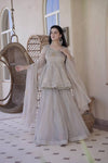 Pearl Grey Designer Sharara Suit Set with Dupatta