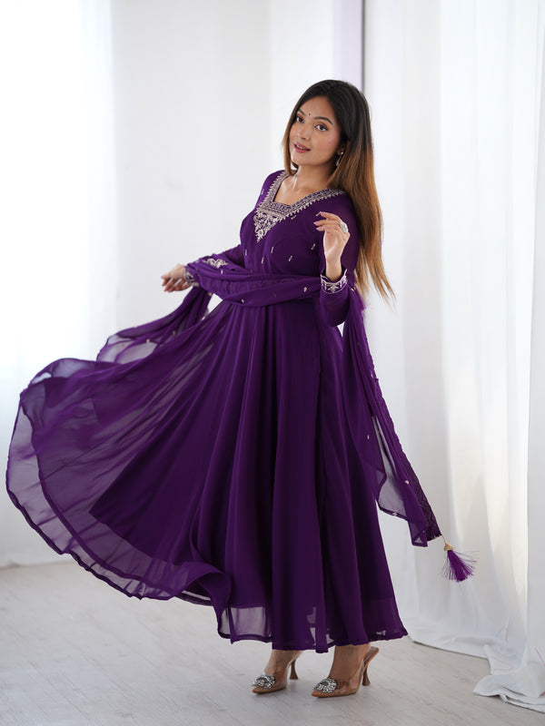 Suri Purple Embroidery Pure Georgette Anarkali Gown