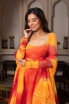 Orange Designer Bandhni Anarkali Suit Set
