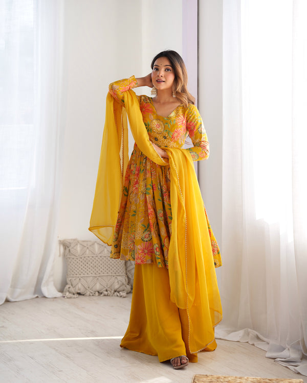 Nilam Yellow Kediya Style Designer Plazzo Pair