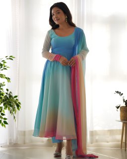 Light Pestle Rainbow Colored Heavy Fox Georgette Anarkali Gown