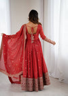 Trending Red Pure Crunchy Silk Anarkali Gown