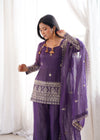 Royal Purple Embroidered Sharara Suit Set with Dupatta