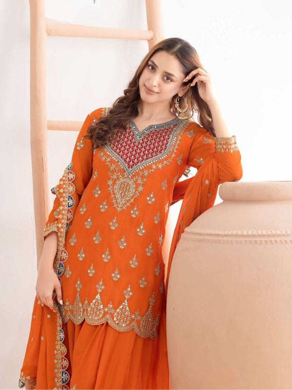 Multi Colored Heavy Embroidery Work Sharara Suit Set