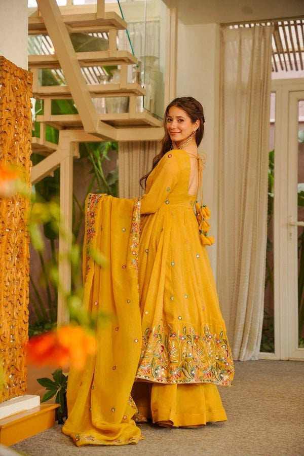 Nilam yellow Embroidered Anarkali Suit Set