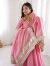 Lime Pink Flared Anarkali Suit Set with Dupatta