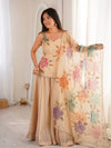 Elegant Beige Floral Embroidered Sharara Suit Set with Dupatta