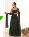 Lizza Green Bandhani Floral Pure Chiffon Anarkali Gown