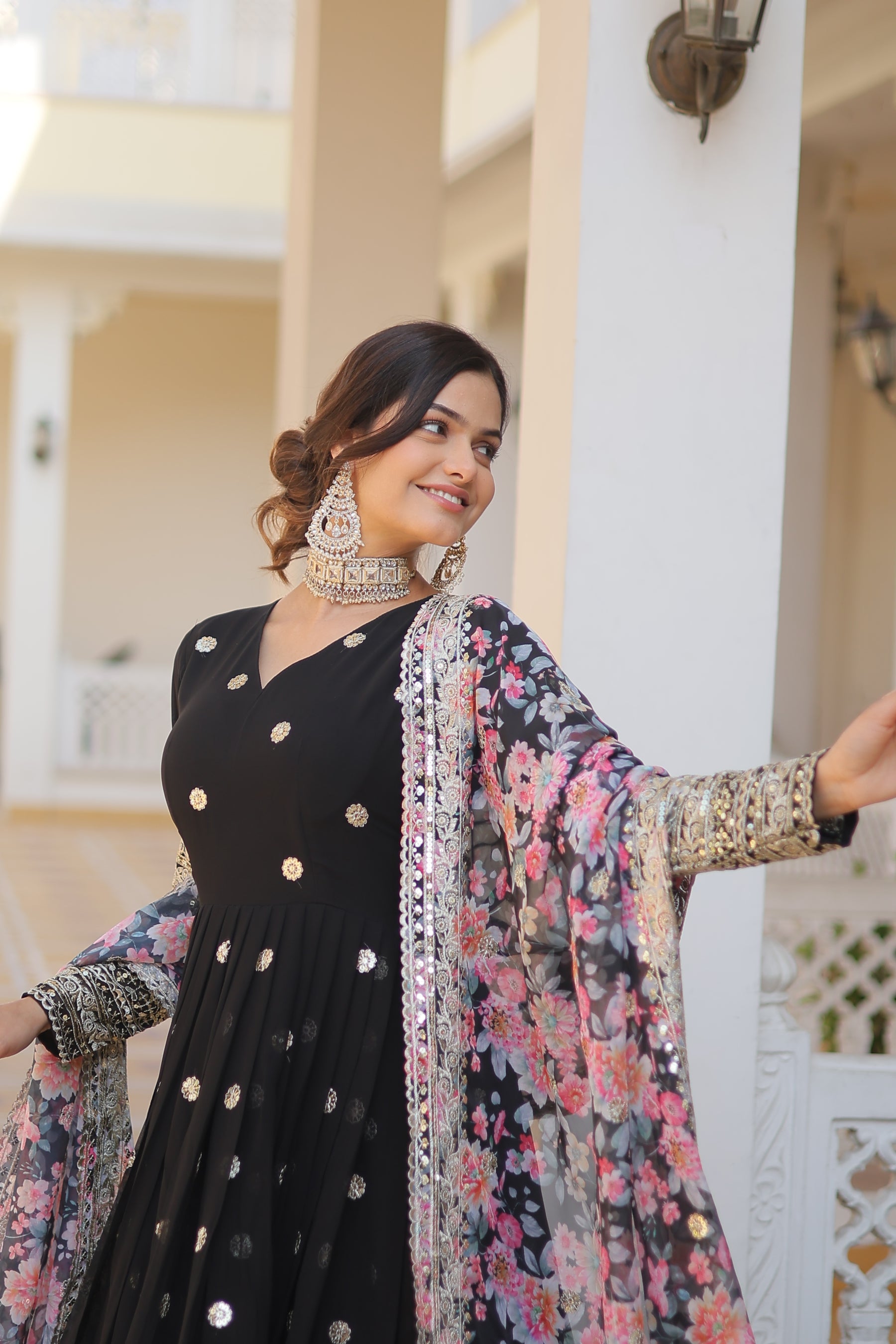 NISHA BLACK READYMADE FENCY GOWN WITH DUPATTA SET LW 131