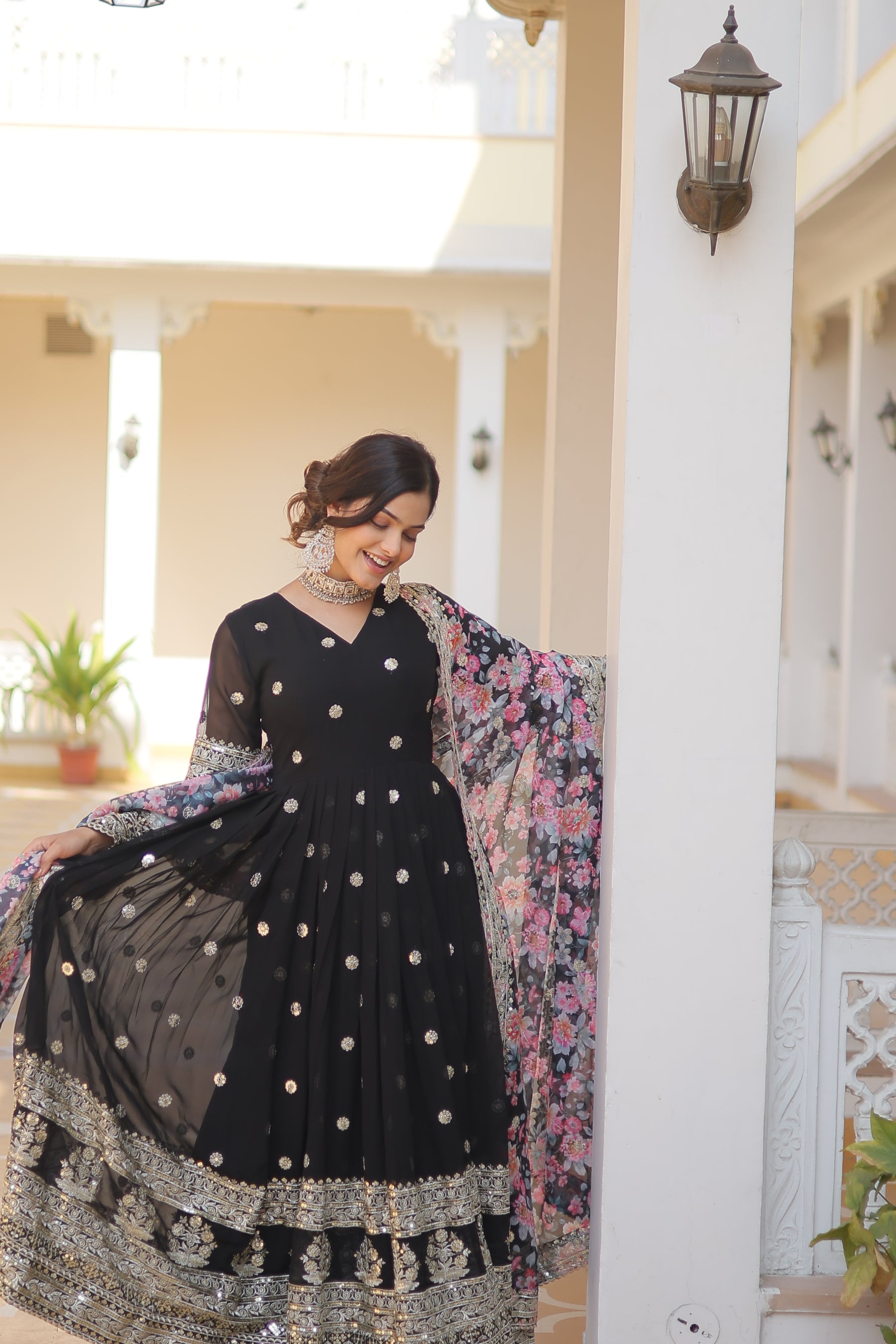 NISHA BLACK READYMADE FENCY GOWN WITH DUPATTA SET LW 131