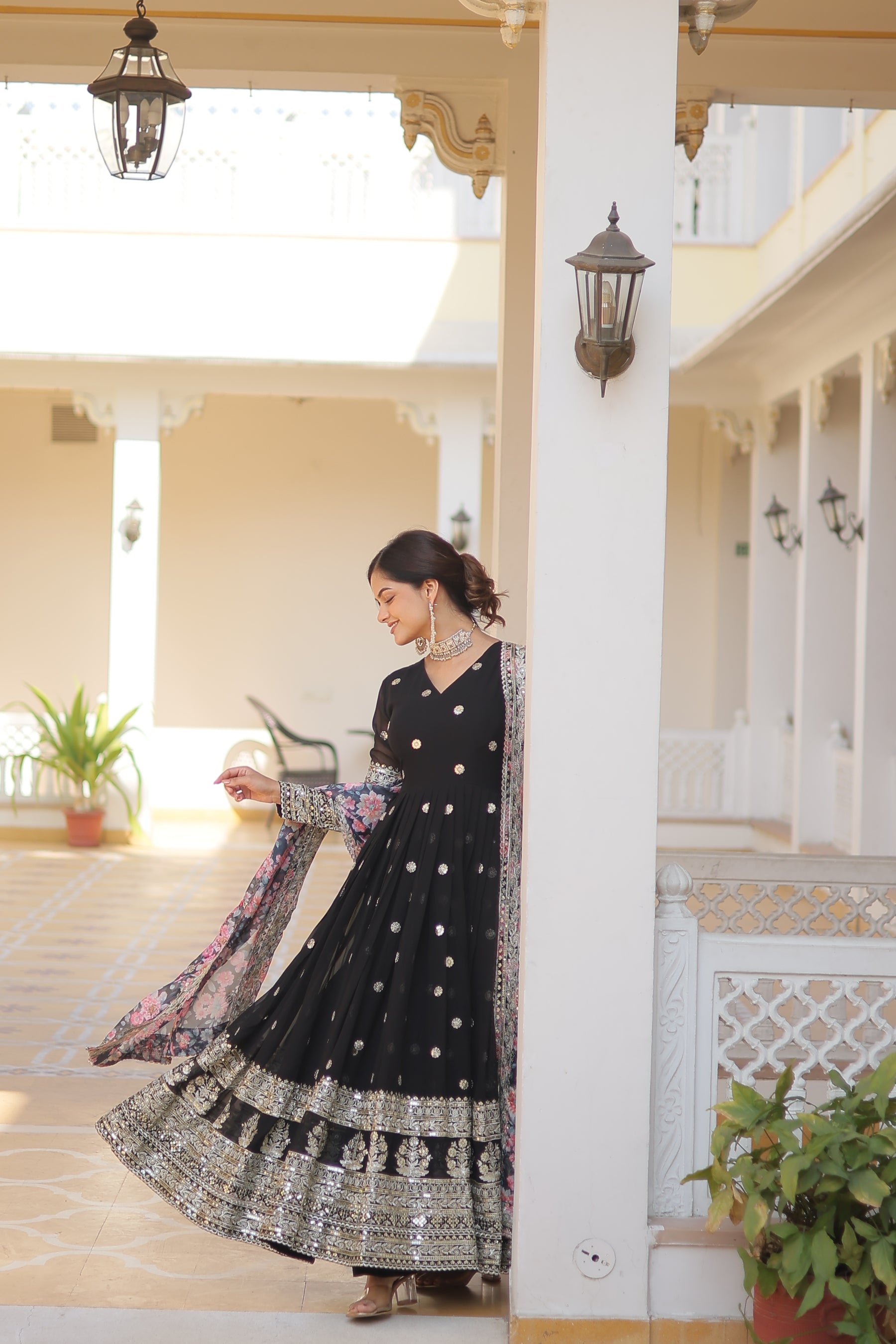 NISHA BLACK READYMADE FENCY GOWN WITH DUPATTA SET LW 131