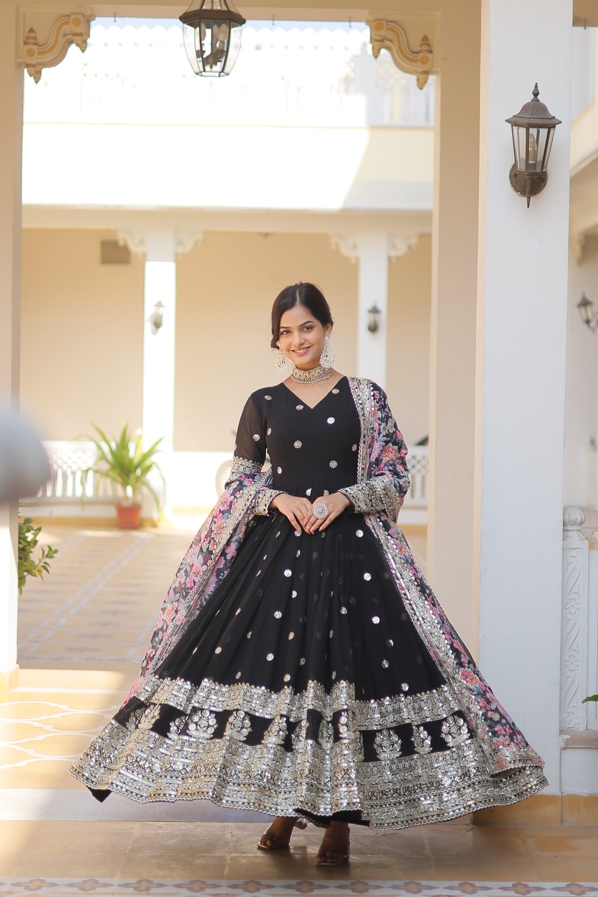 NISHA BLACK READYMADE FENCY GOWN WITH DUPATTA SET LW 131