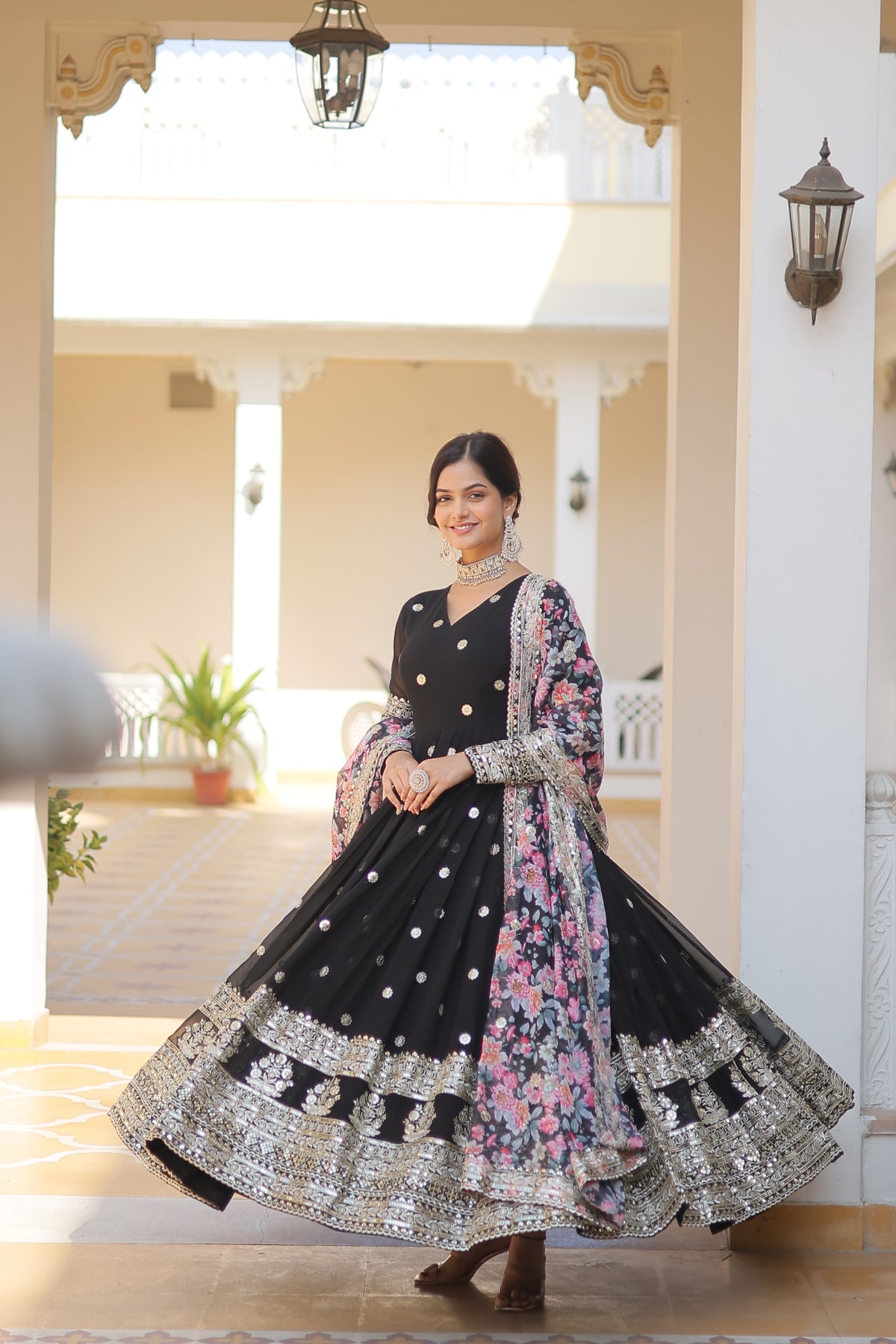 NISHA BLACK READYMADE FENCY GOWN WITH DUPATTA SET LW 131