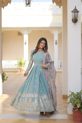 NISHA BLUE READYMADE FENCY GOWN WITH DUPATTA SET LW 131