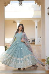 NISHA BLUE READYMADE FENCY GOWN WITH DUPATTA SET LW 131