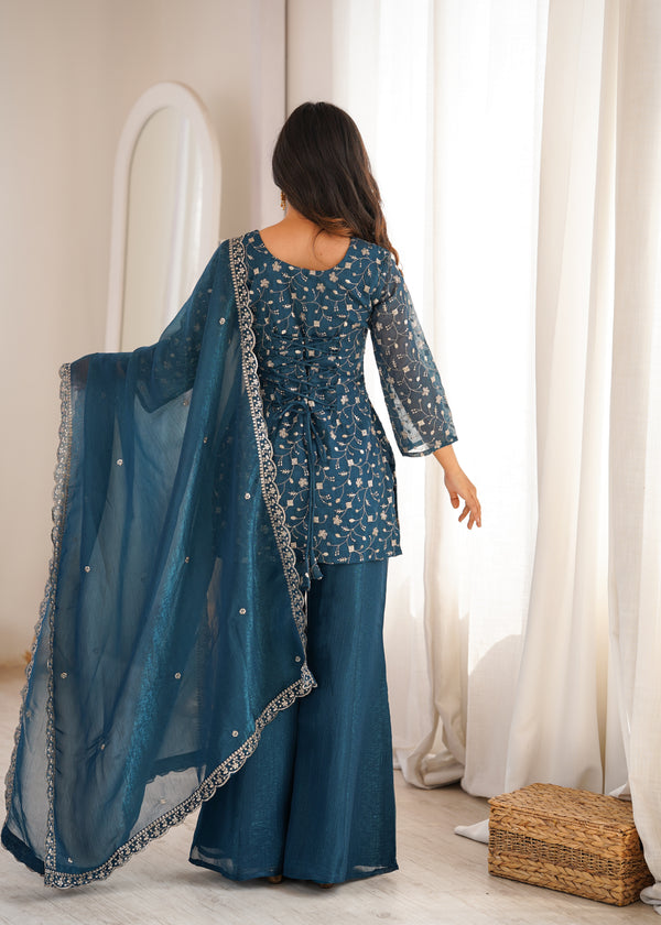 Designer Teal Ethnic Suit Set with Intricate Embroidery