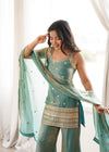Aafreen Pink and Green Embroidered Kurta Sharara Set with Dupatta