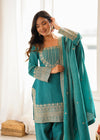 Traditional Sage Embroidered Punjabi Suit Set