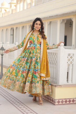 LIZZA PINK & GREEN EMBROIDERED ANARKALI SUIT SET LW 129